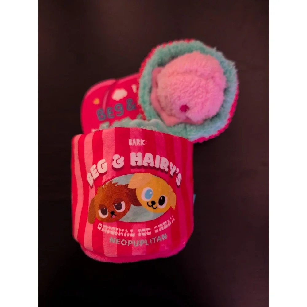 Bark Box Beg & Hairy's Ice Cream Plush Dog Toy Crinkle Squeaker Treat Trap Small